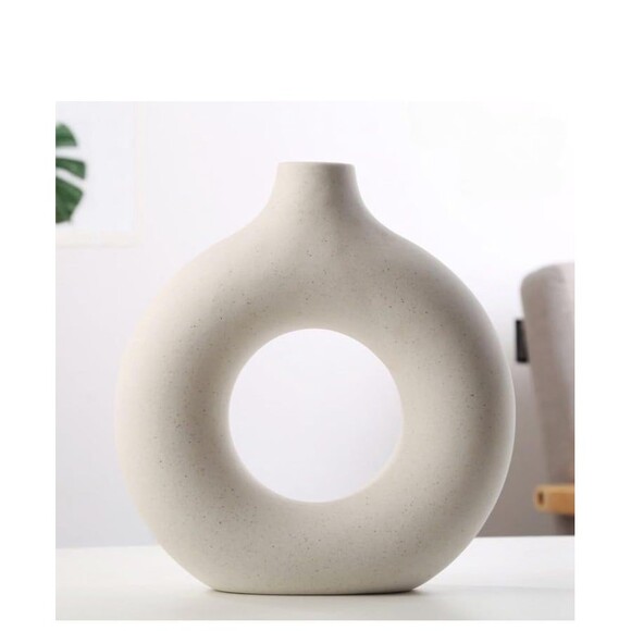 Ceramic Vase Donut shape Minimalist Style Modern Boho Chic Pottery Barn look New - Picture 1 of 6